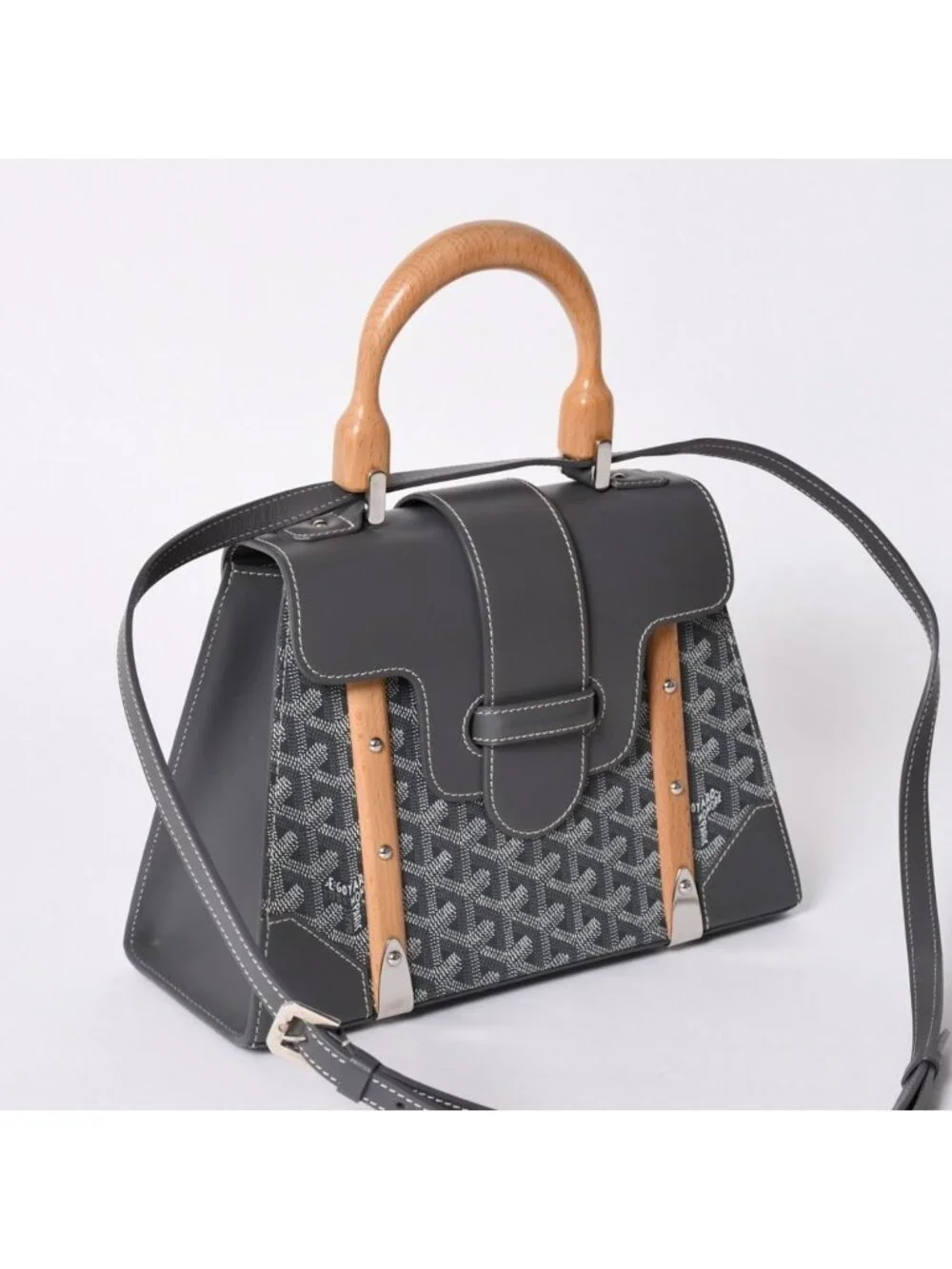 Goyard Saigon PM 2-Way Shoulder Bag Din Canvas Gray Wood